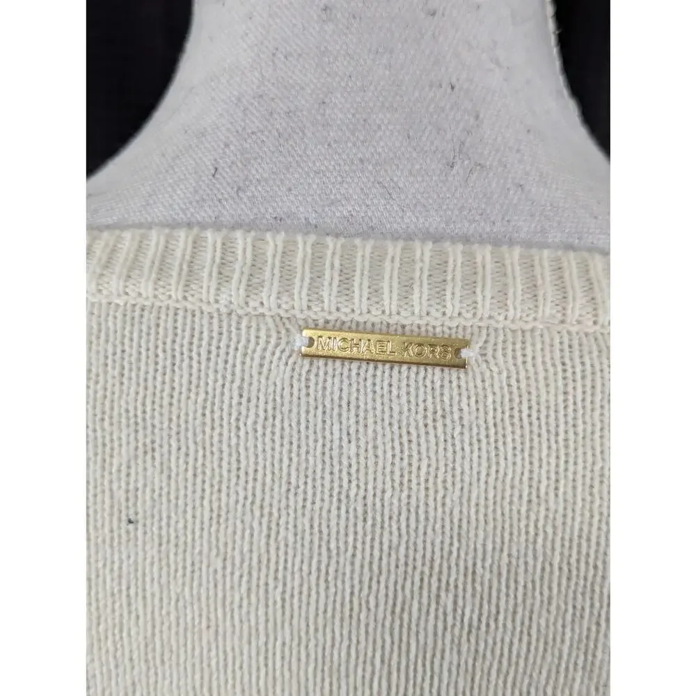 MICHAEL KORS! VANILLA CREAM BELL SLEEVE GOLD STUDDED SCOOP SWEATER! SZ XL - Picture 6 of 10